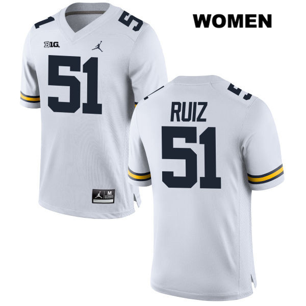 Women's NCAA Michigan Wolverines Cesar Ruiz #51 White Jordan Brand Authentic Stitched Football College Jersey XC25B15GO